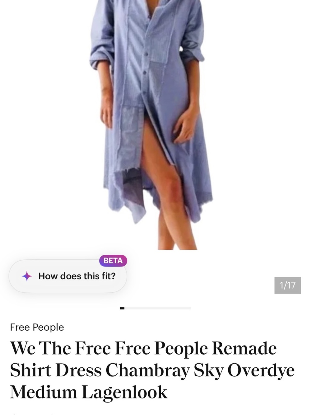 We The Free Free People Remade Shirt Dress Chambray Sky Overdye
Medium Lagenlook